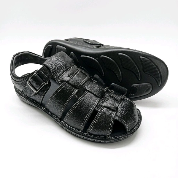 Genuine Leather Men's Trendy Sandals - 6, Black