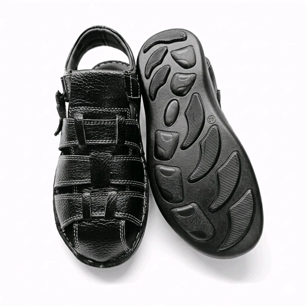 Genuine Leather Men's Trendy Sandals - 6, Black