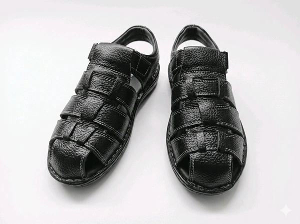 Genuine Leather Men's Trendy Sandals - 6, Black