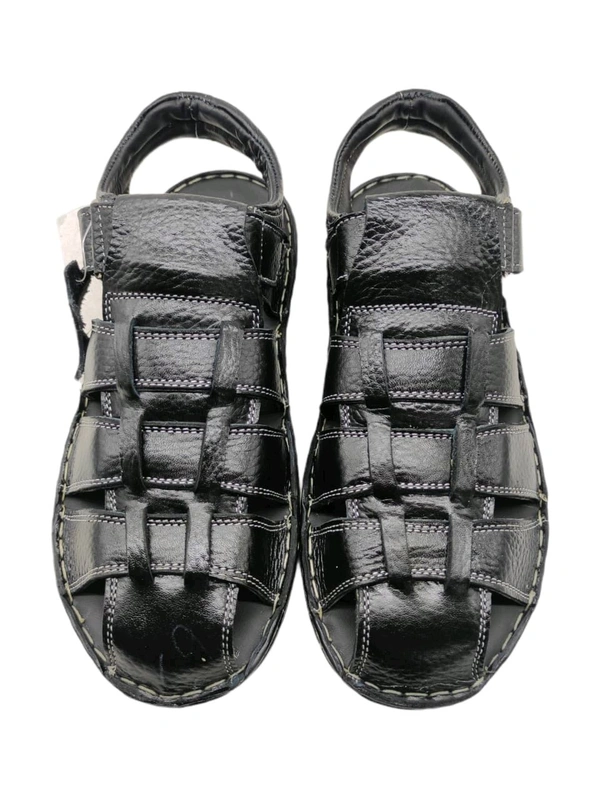 Genuine Leather Men's Trendy Sandals - 6, Black