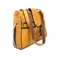 STEPSCART Premium Genuine Leather Ladies Handbag - Regular Size, Yellow Orange