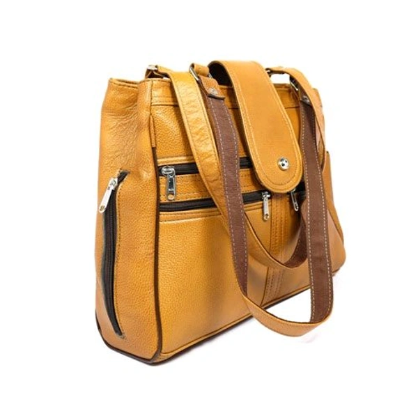 STEPSCART Premium Genuine Leather Ladies Handbag - Regular Size, Yellow Orange