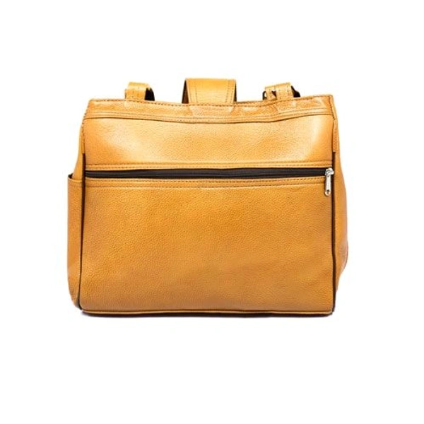 STEPSCART Premium Genuine Leather Ladies Handbag - Regular Size, Yellow Orange