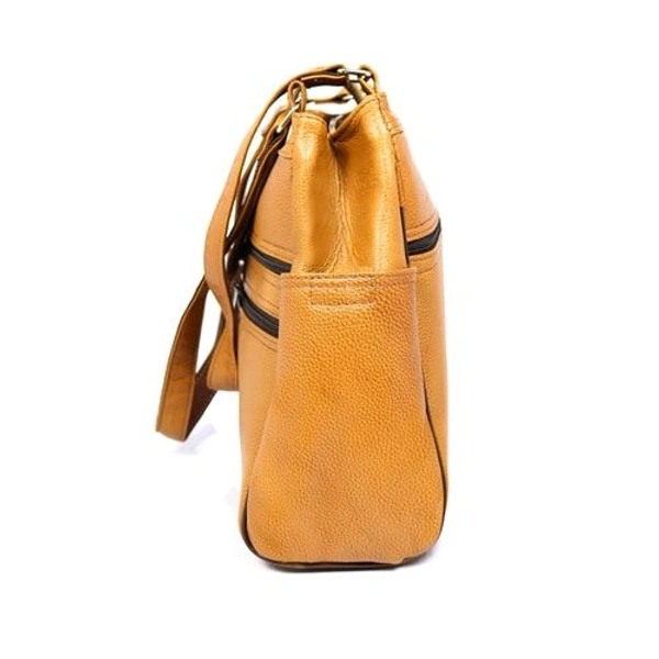 STEPSCART Premium Genuine Leather Ladies Handbag - Regular Size, Yellow Orange
