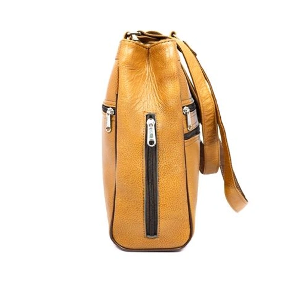 STEPSCART Premium Genuine Leather Ladies Handbag - Regular Size, Yellow Orange