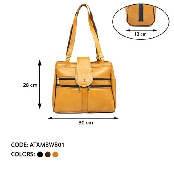 STEPSCART Premium Genuine Leather Ladies Handbag - Regular Size, Yellow Orange
