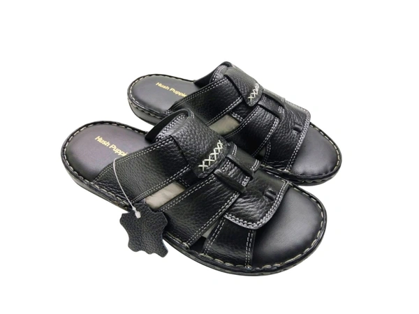 Premium Leather Slippers - 6, Black