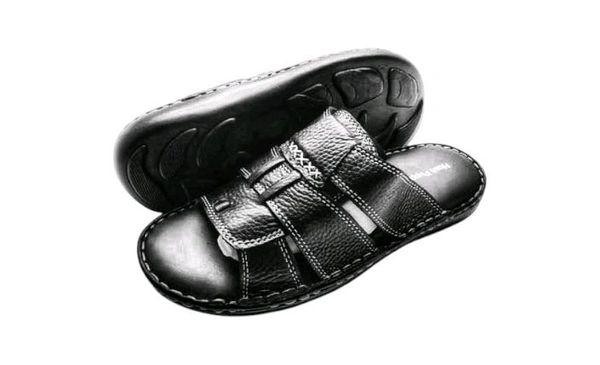 Premium Leather Slippers - 6, Black