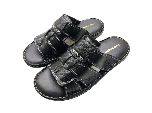 Premium Leather Slippers - 8, Black
