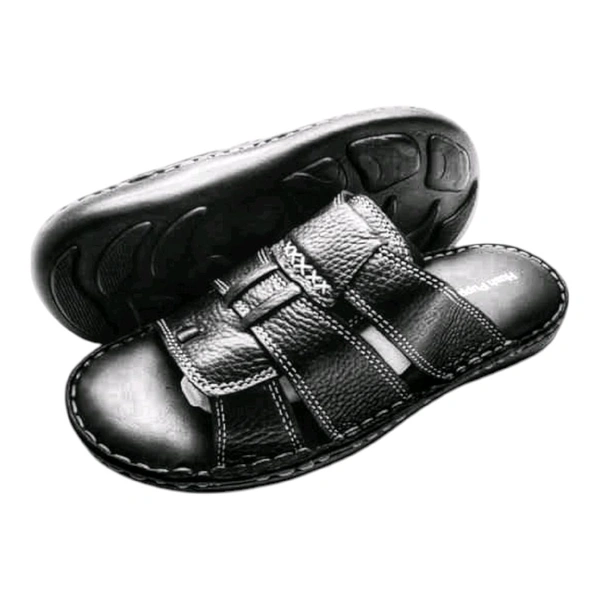 Premium Leather Slippers - 10, Black