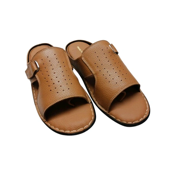 Premium Genuine Leather Royal Design Sandals for Men - 8, Yellow Tan colour