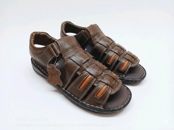 UrbanStride Premium Leather Sandals - 6, Nutmeg Wood Finish