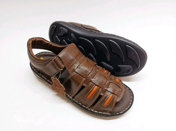 UrbanStride Premium Leather Sandals - 6, Nutmeg Wood Finish