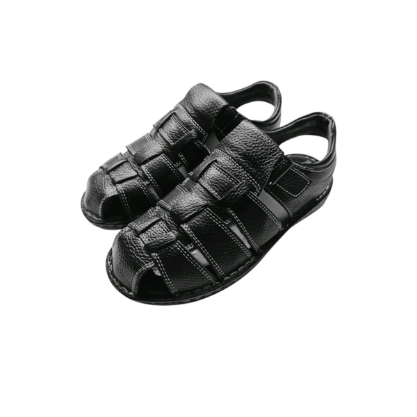 Genuine Leather Men's Trendy Sandals - 9, Black