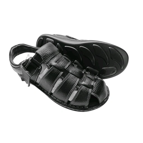 Genuine Leather Men's Trendy Sandals - 10, Black