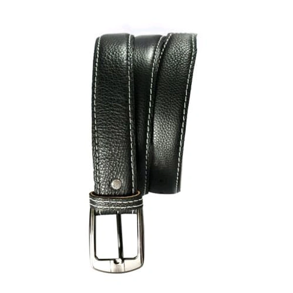 Genuine Leather Men's Black Belt – Classic Pin Buckle Formal Wear