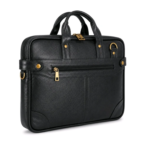 premium-genuine-leather-laptop-slim-single-compartment-bag-15-5-inch - Size: 15.5 Inches, Black