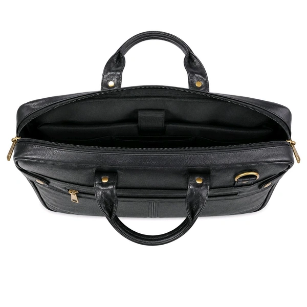 premium-genuine-leather-laptop-slim-single-compartment-bag-15-5-inch - Size: 15.5 Inches, Black