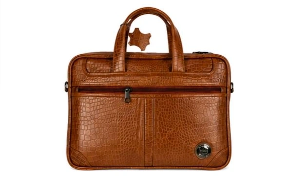STEPSCART Single Laptop Handle Cut – Croco Print – Bags - Size: 15.5 Inches, Web Orange