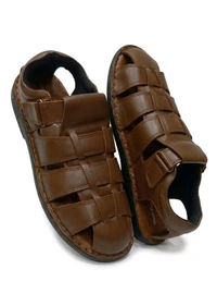 Genuine Leather Men's Trendy Comfort Sandals - 8, Tangerine