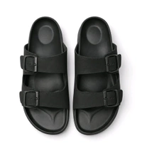 Premium Dual Buckle Slide Sandals - 10, Black