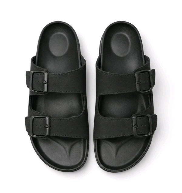 Premium Dual Buckle Slide Sandals - 10, Black