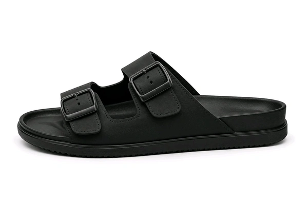 Premium Dual Buckle Slide Sandals - 10, Black