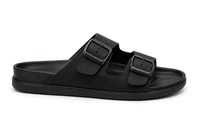 Premium Dual Buckle Slide Sandals - 10, Black