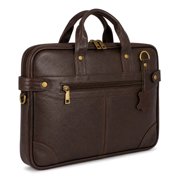 premium-genuine-leather-laptop-slim-single-compartment-bag-15-5-inch - Size: 15.5 Inches, Brown