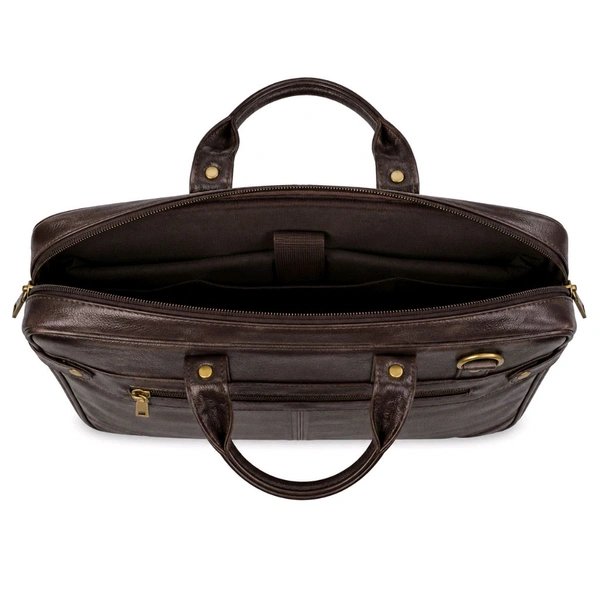 premium-genuine-leather-laptop-slim-single-compartment-bag-15-5-inch - Size: 15.5 Inches, Brown