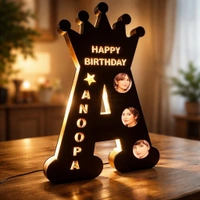 Giftflix Customized Birthday LED Name Letter Lamp with Photo | Crown Design Personalized Gift