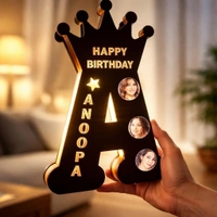 Giftflix Customized Birthday LED Name Letter Lamp with Photo | Crown Design Personalized Gift