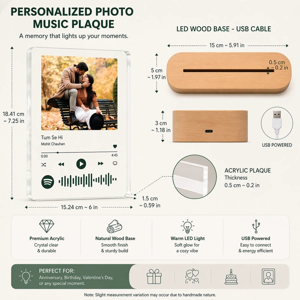 Giftflix Custom Spotify Music LED Frame with Photo | Personalized Favorite Song Gift Lamp