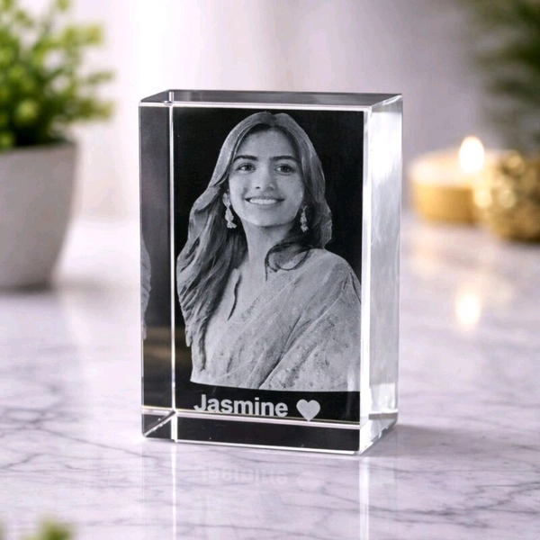 Customized 3D Crystal Photo Frame | Personalized Laser Engraved Crystal Gift - 40 x 40 x 60 mm