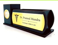 Professional Wooden Desk Organiser with Clock, 2 Compartments, Name Plate, 20.3 x 8.9 x 6.3 cm (Black)