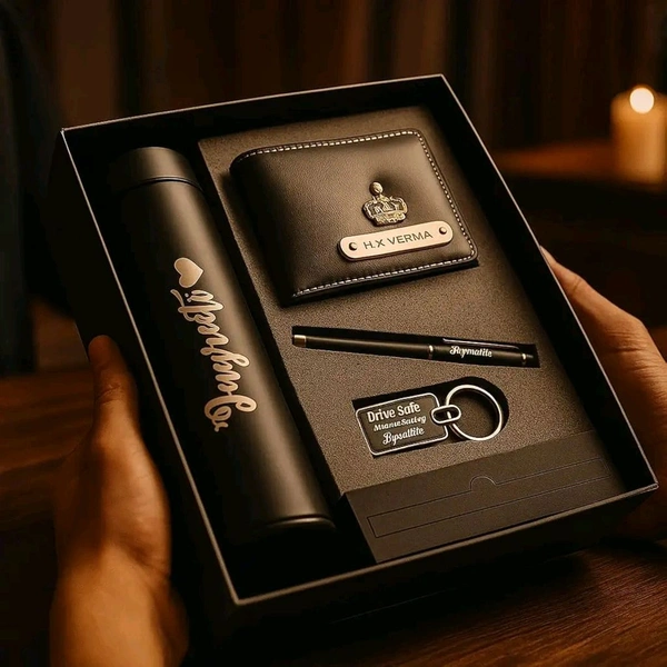 Personalized Gift Combo Set for Men | Customized Wallet Bottle Pen Keychain Gift