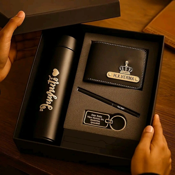 Personalized Gift Combo Set for Men | Customized Wallet Bottle Pen Keychain Gift