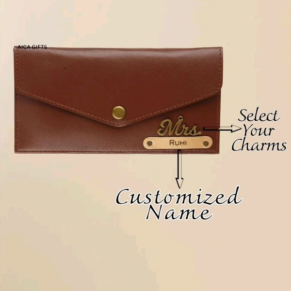 Personalised Name & Charm Leather Wallet Gift for Women