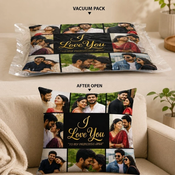 GIFTFLIX Customized Photo Collage Pillow | Personalized Satin Cushion Gift