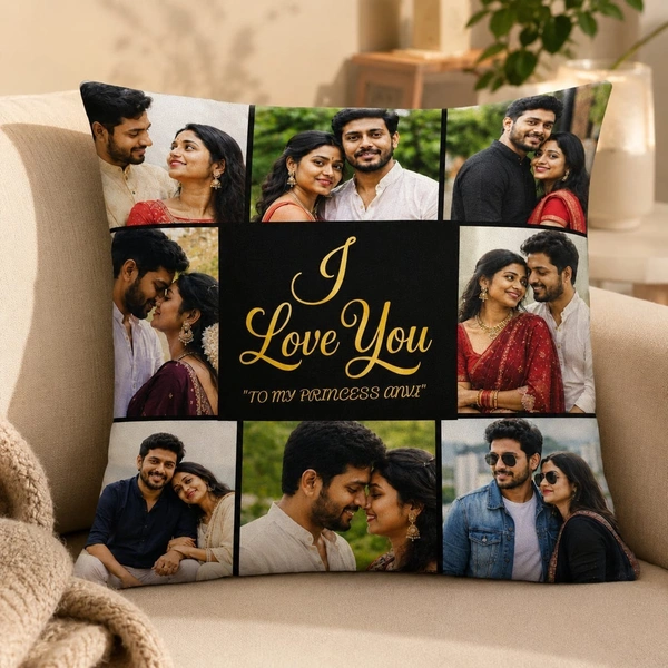 GIFTFLIX Customized Photo Collage Pillow | Personalized Satin Cushion Gift