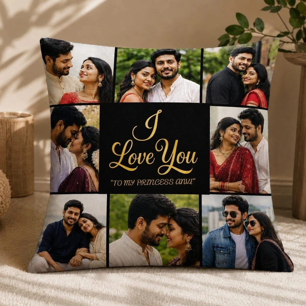 GIFTFLIX Customized Photo Collage Pillow | Personalized Satin Cushion Gift