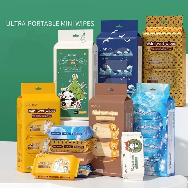 Travel Cleaning Wet Wipes Mother Kids Baby Disposable Skin Hand Mouth Care Tools Mini Paper Towel Portable Size:- 150×140mm 64 pcs packet(8 small Pkts containing 8 wipes in each)