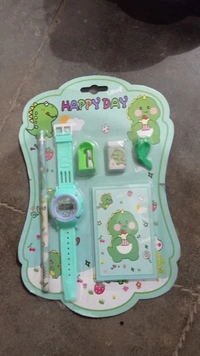 New stationery set in budget range with watch, pencil, eraser, sharpener, pencil grip and a small notepad  All real pic shared
