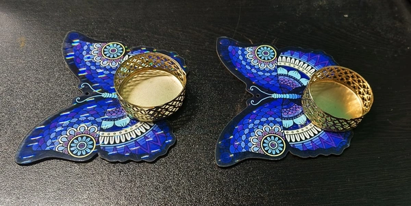 New mdf tealight holder in mandala butterfly 2 pcs Wax tealight included Size 4 inches
