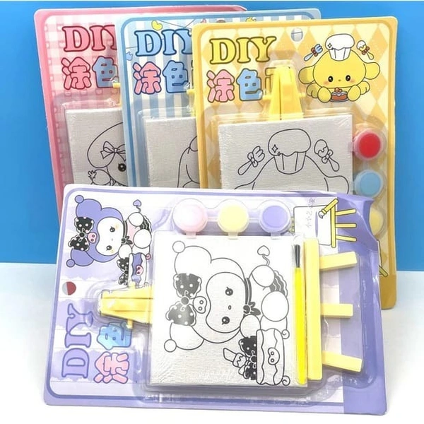 design available- unicorn, kuromi and cake theme canvas with easel n colors combo