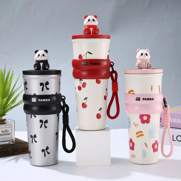 Steel insulated panda sipper 750 ml  only pink and red colour available