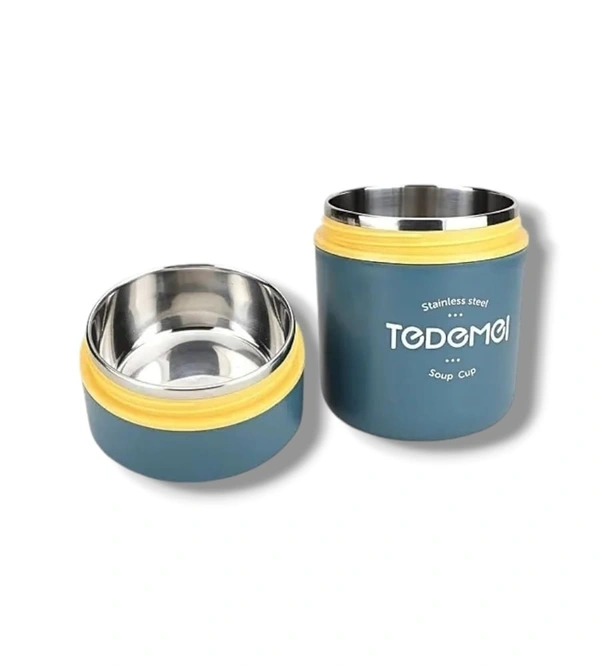 Tedemei Double Partition Leakproof Soup Bowl – 2-in-1 Hot Pot & Food Container for Office & Travel - Blue