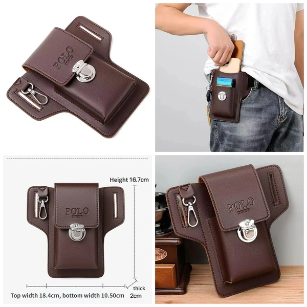 Unisex Faux Leather Waist Bag, Casual Solid Color Adjustable Strap Belt Bag with Polyester Lining, Lightweight Gadget Pouch with Key Ring Closure. Color as per availability