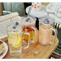 Single Clour Handle Glass Tumbler with Lid - 380ml- Glass Sipper with Straw