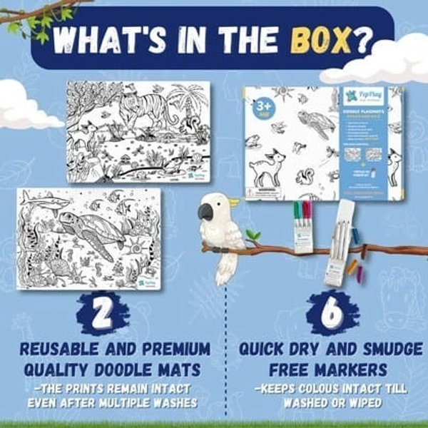 Doodle mats diy kit Reusable 2 themes available vehicle and animal Included in box are 2mats and markers. 